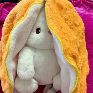 Fluffy White Bunny Plush Toy with Orange